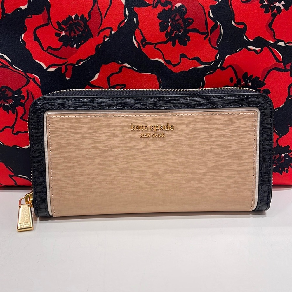 Kate Spade Morgan Colorblocked Zip-around Continental Wallet Cafe Mocha 
NWT